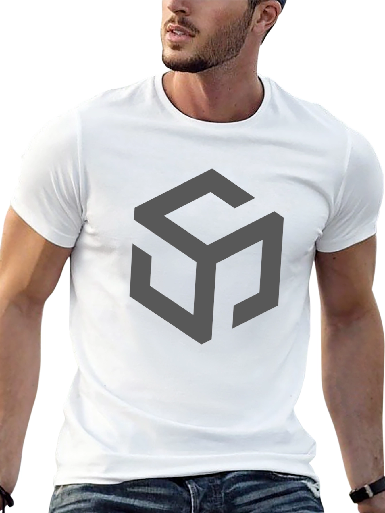 Geometric Cube Design Black T-Shirt