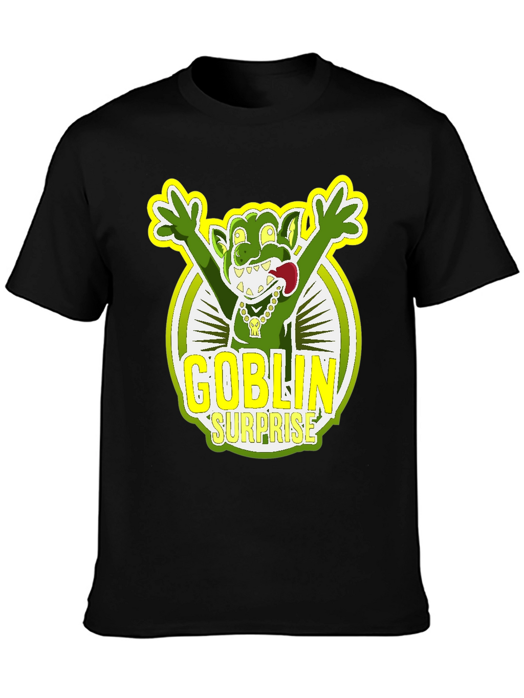 Goblin Surprise Graphic Tee - Black Crew Neck T-Shirt