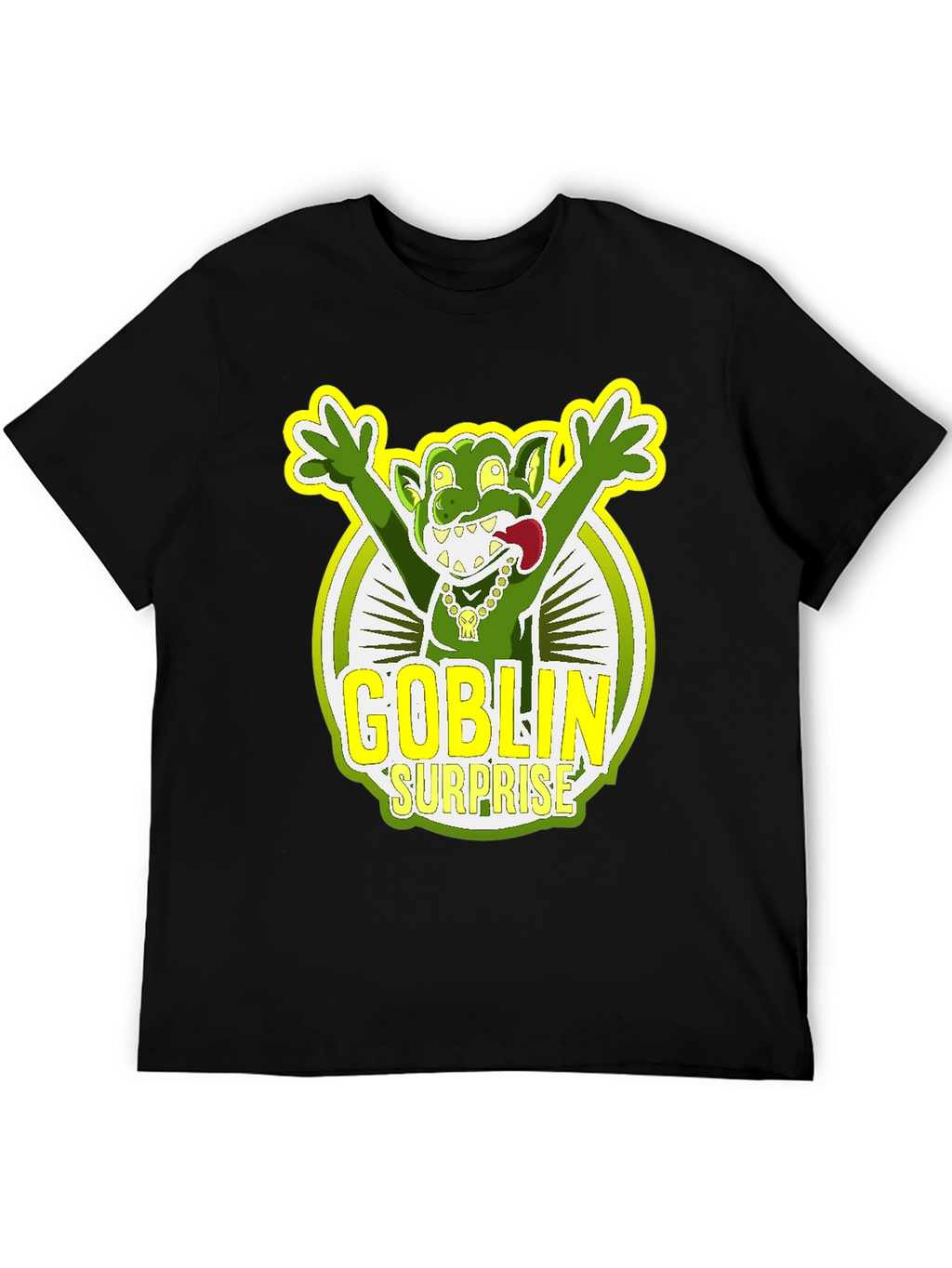 Goblin Surprise Graphic Tee - Black Crew Neck T-Shirt