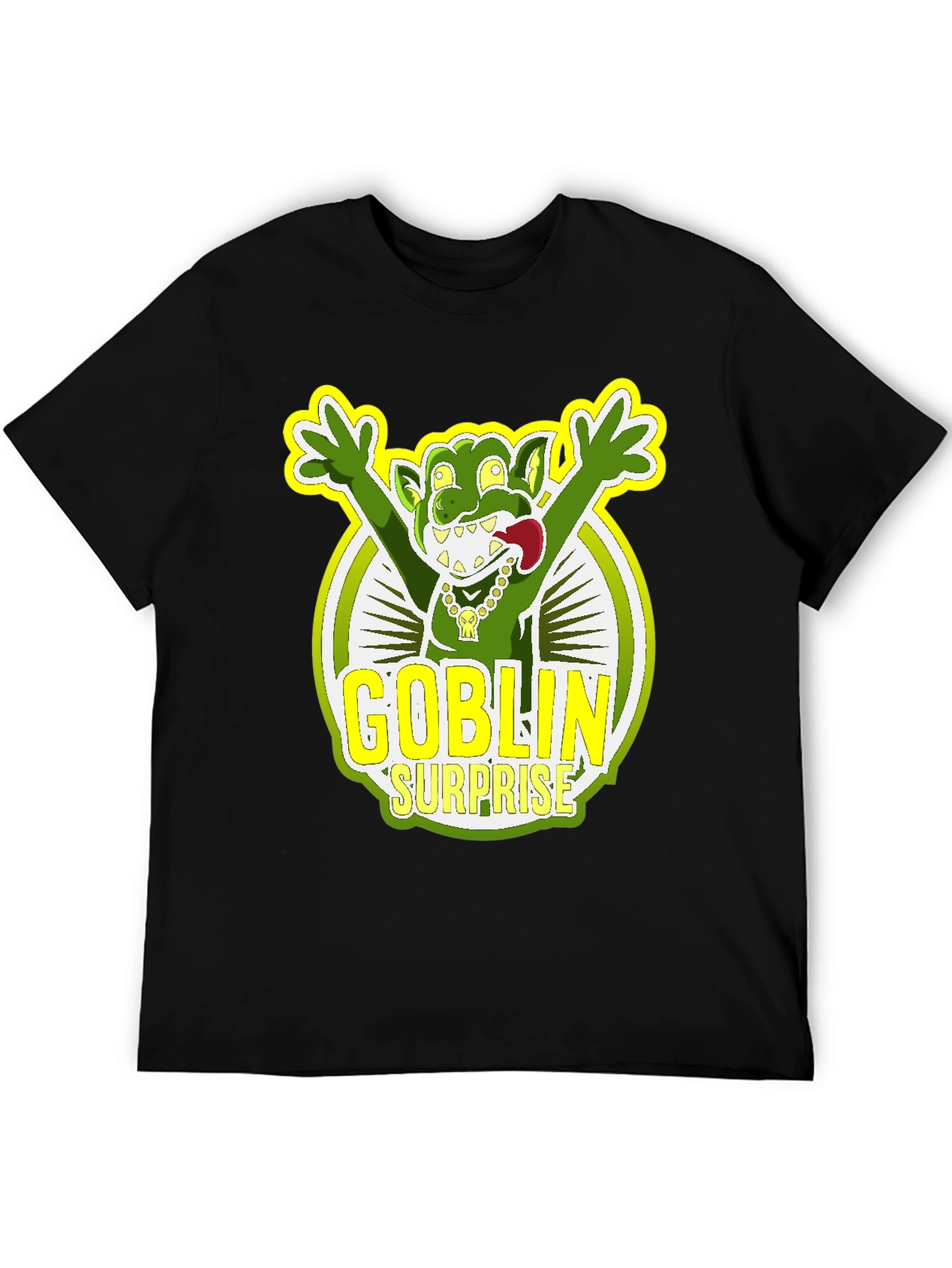 Goblin Surprise Graphic Tee - Black Crew Neck T-Shirt