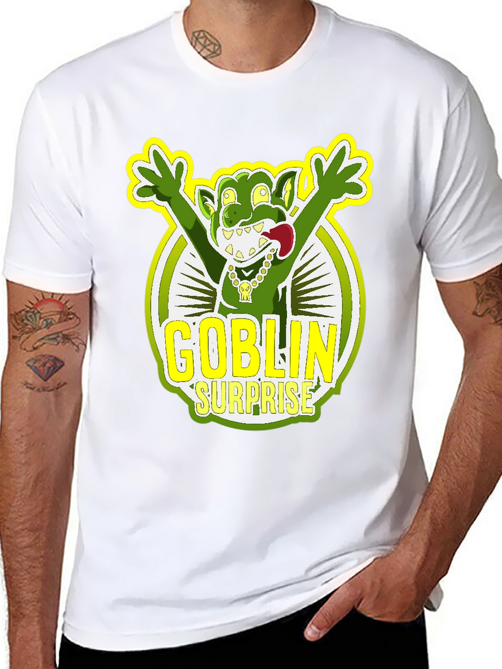 Goblin Surprise Graphic Tee - Black Crew Neck T-Shirt