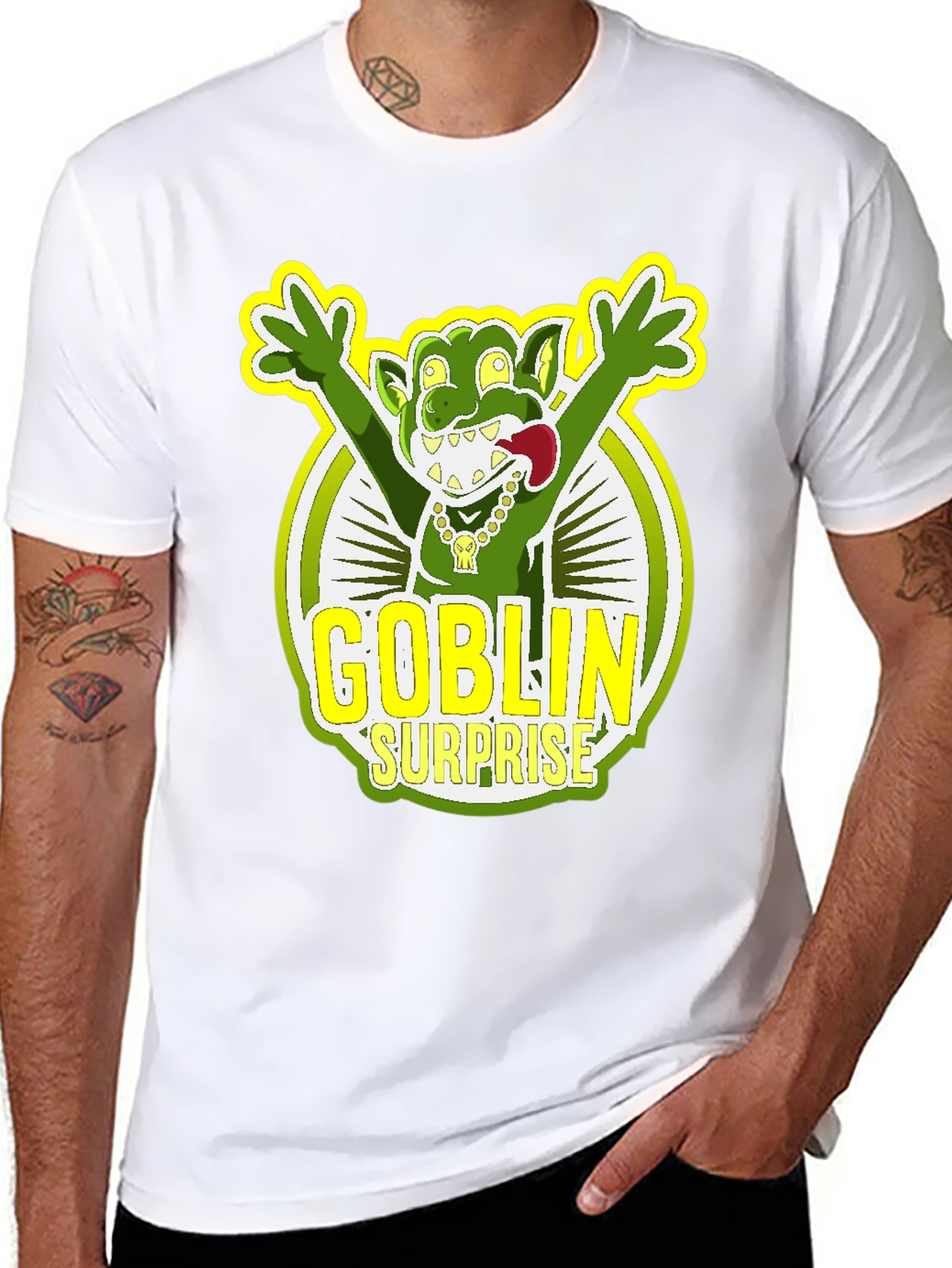 Goblin Surprise Graphic Tee - Black Crew Neck T-Shirt