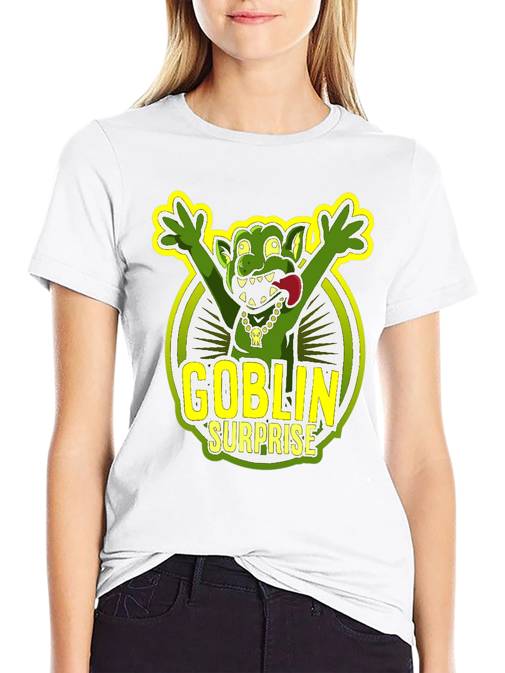 Goblin Surprise Graphic Tee - Black Crew Neck T-Shirt