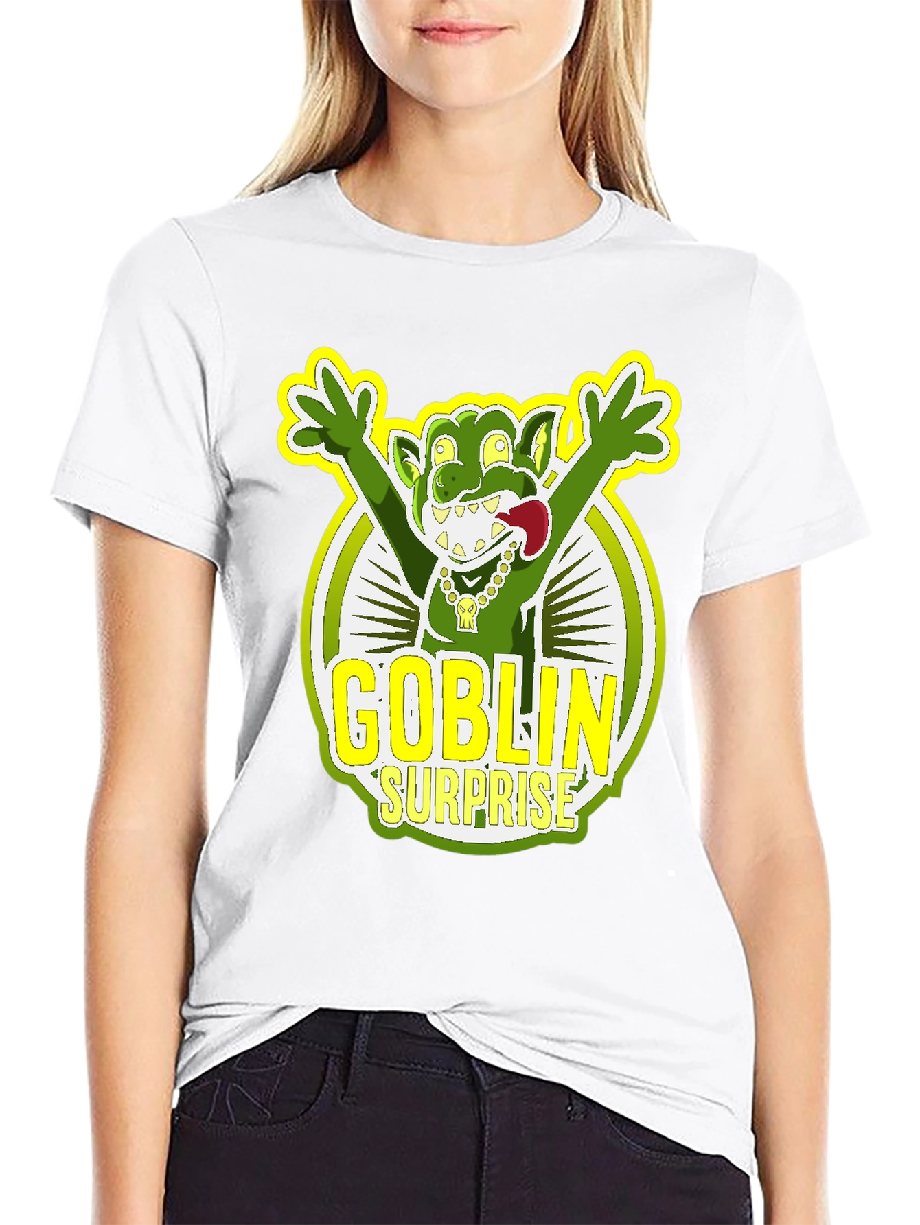 Goblin Surprise Graphic Tee - Black Crew Neck T-Shirt