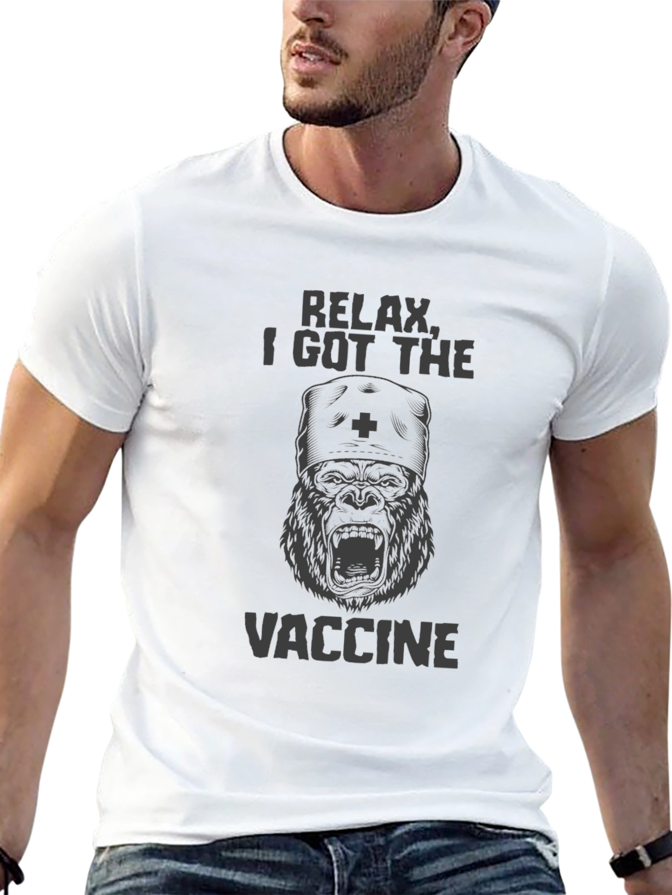 Relax I Got the Vaccine Gorilla Graphic T-Shirt