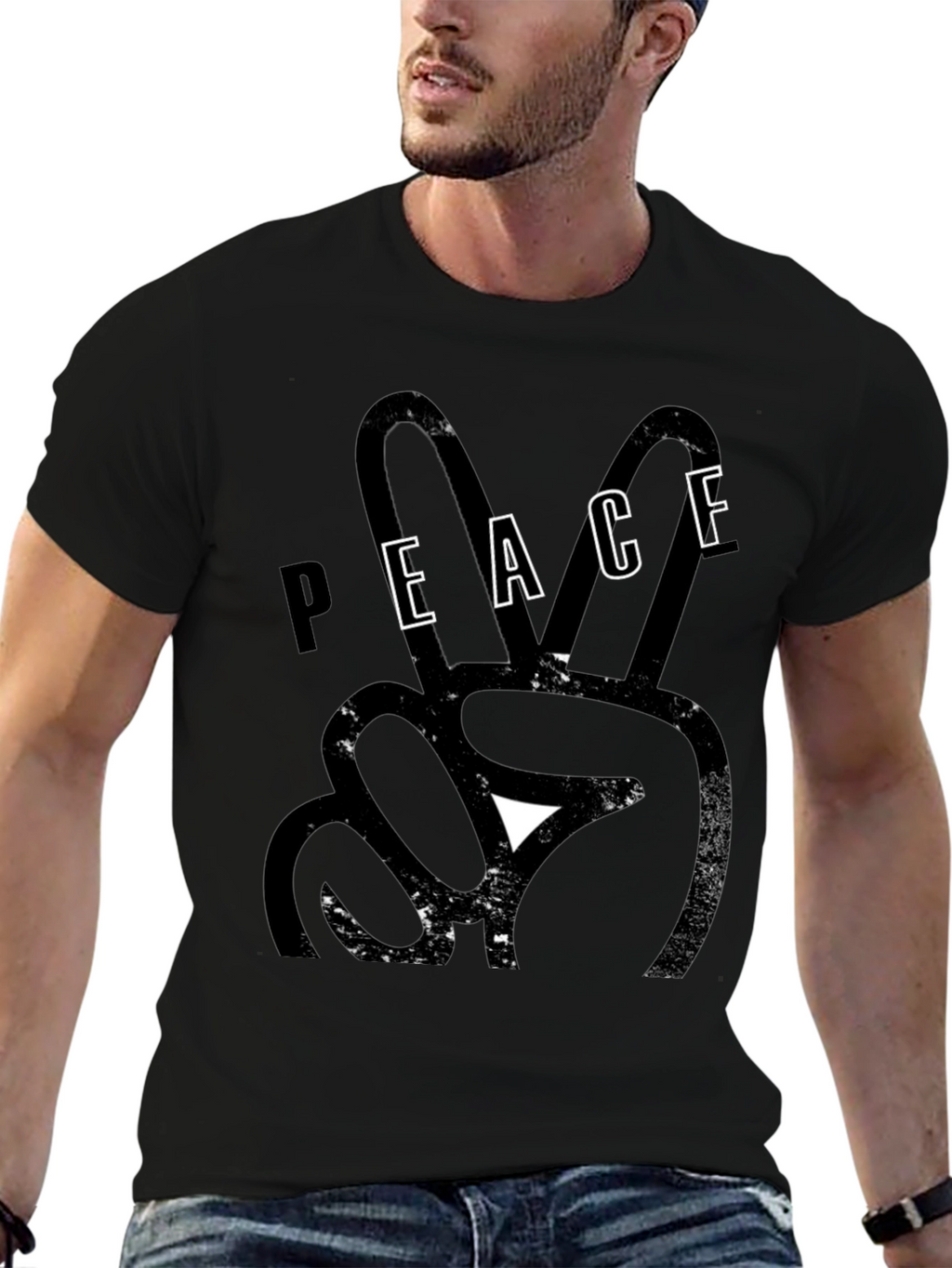 Peace Sign Graphic Print Tee - Black