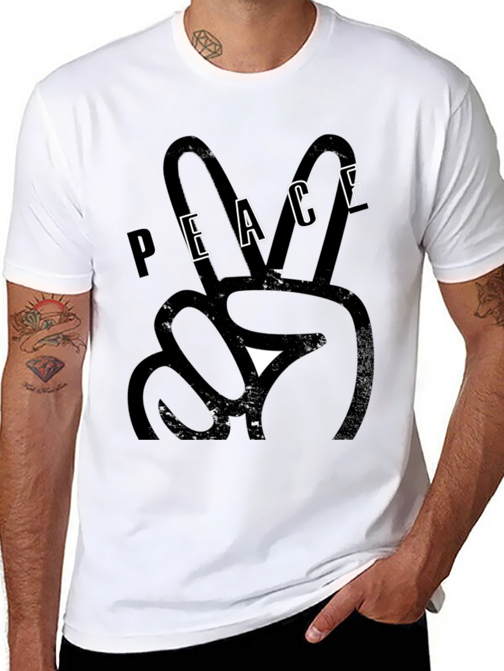 Peace Sign Graphic Print Tee - Black