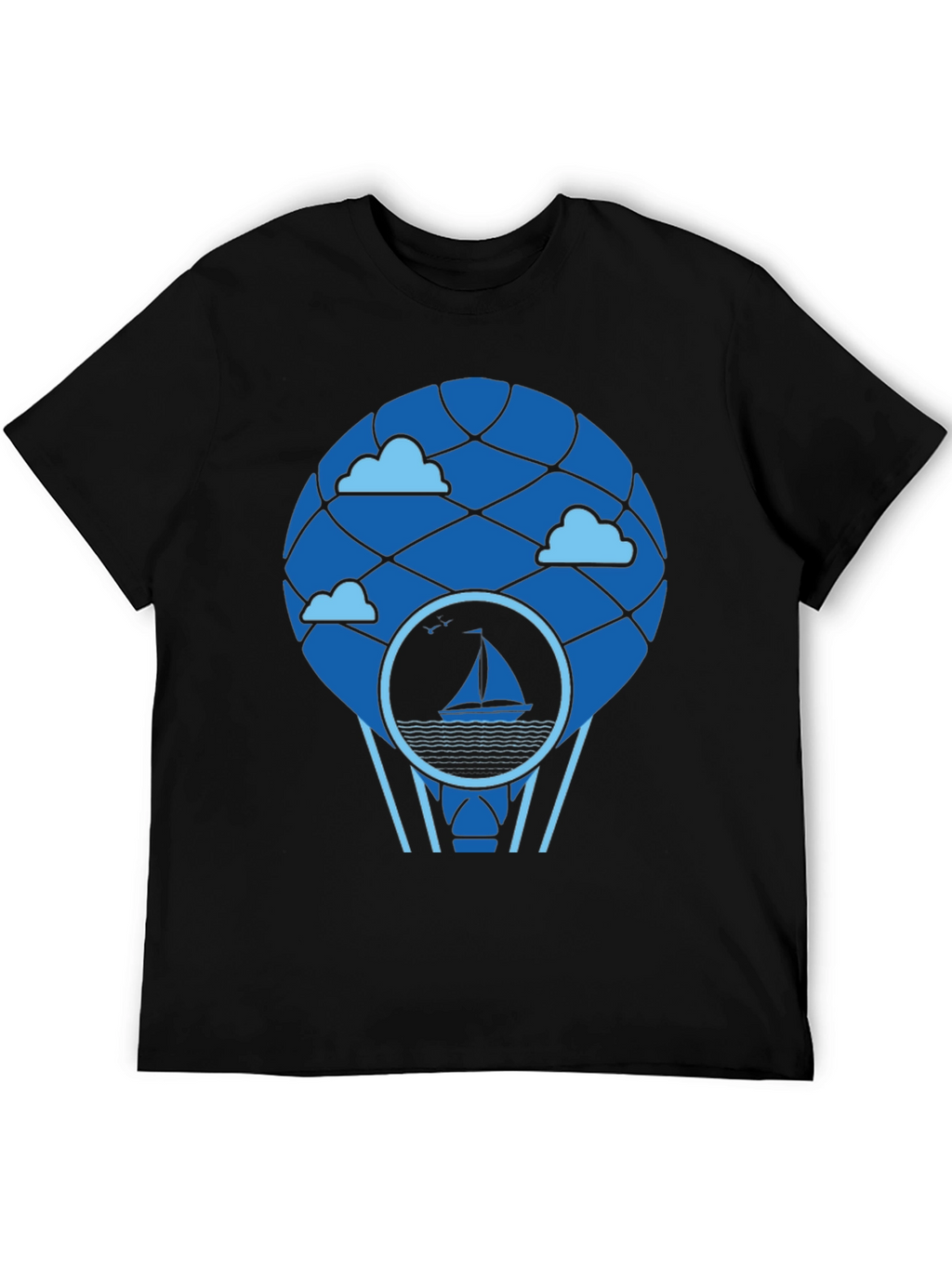 Sailboat Hot Air Balloon T-Shirt - Black
