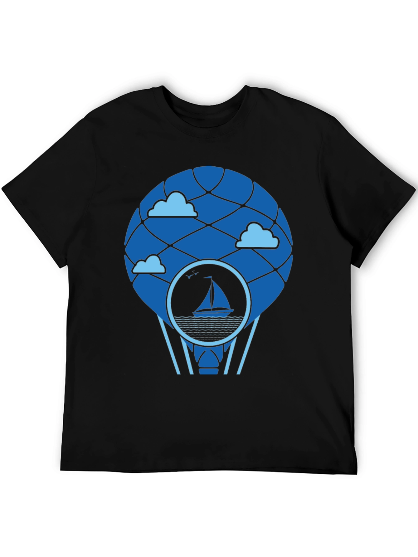 Sailboat Hot Air Balloon T-Shirt - Black
