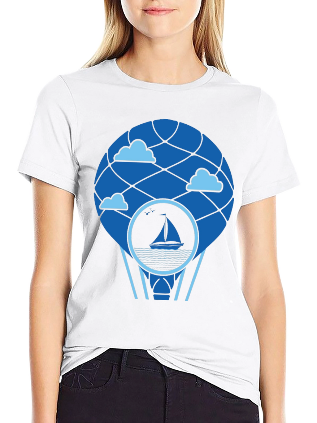 Sailboat Hot Air Balloon T-Shirt - Black