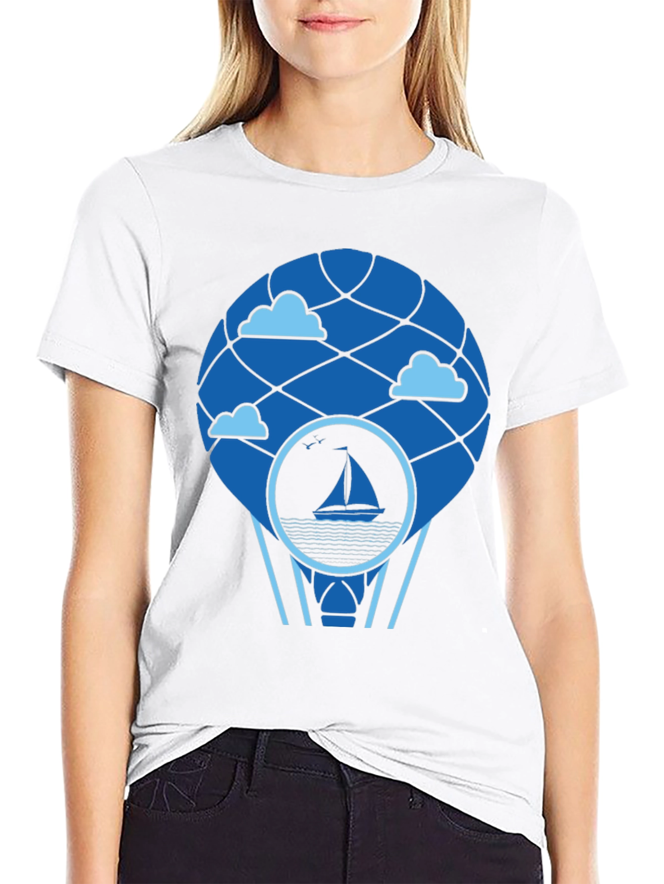 Sailboat Hot Air Balloon T-Shirt - Black