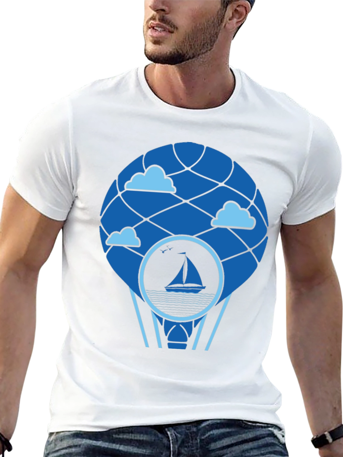 Sailboat Hot Air Balloon T-Shirt - Black