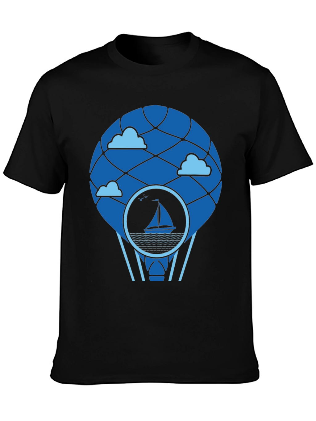Sailboat Hot Air Balloon T-Shirt - Black