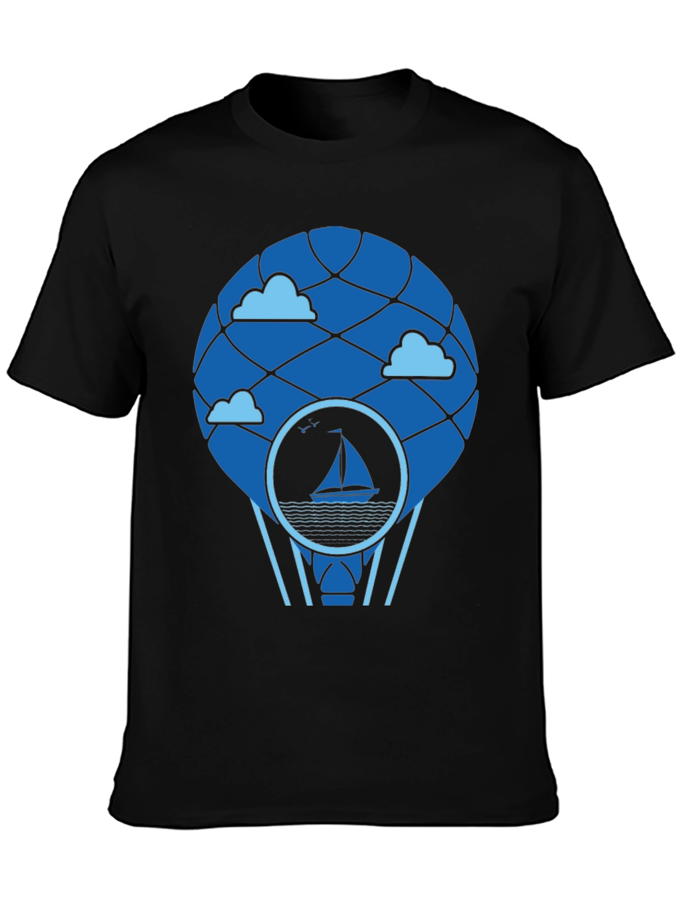 Sailboat Hot Air Balloon T-Shirt - Black