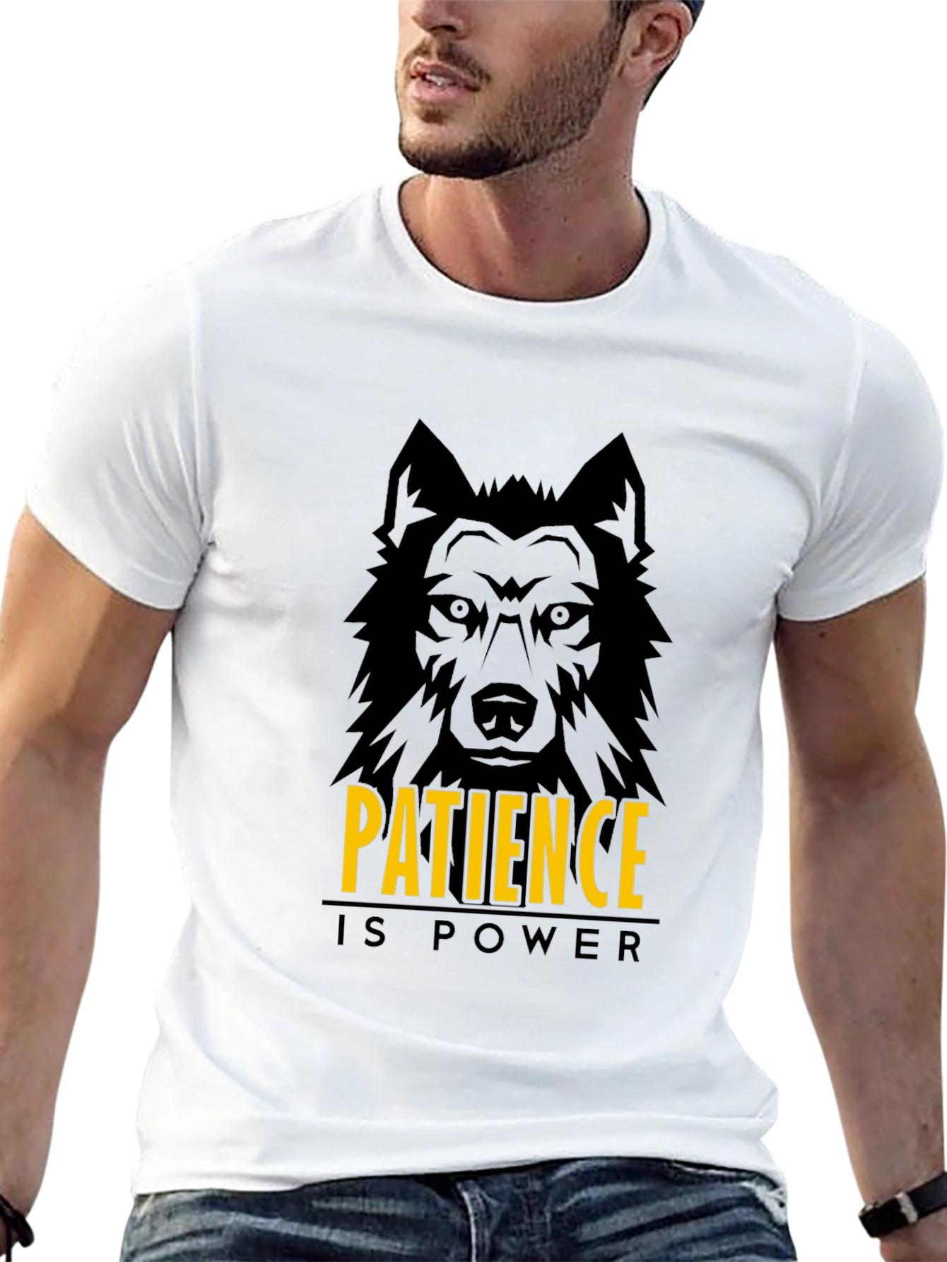 Patience is Power Wolf Graphic Black T-Shirt