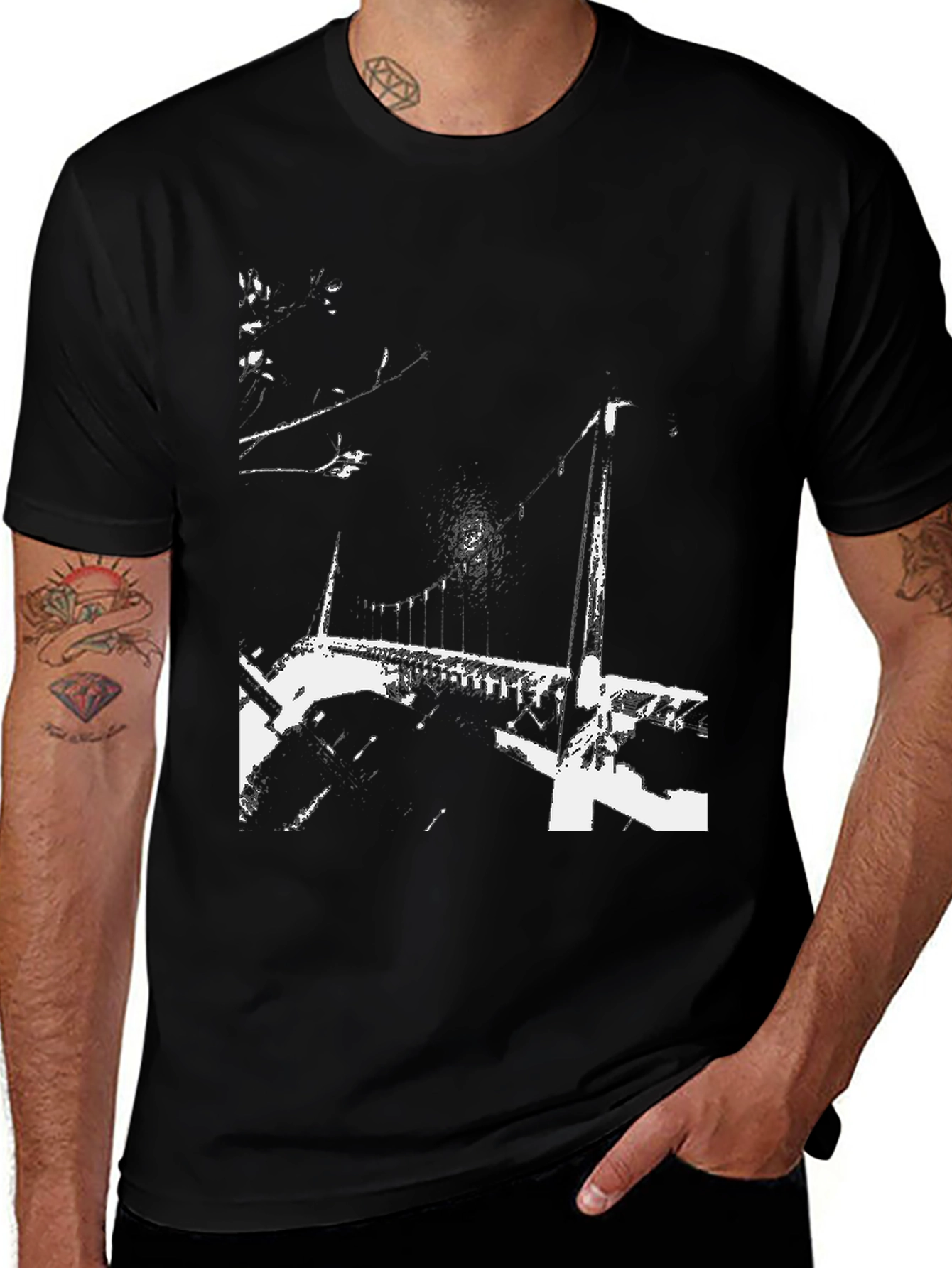 Abstract Bridge Graphic Black T-Shirt