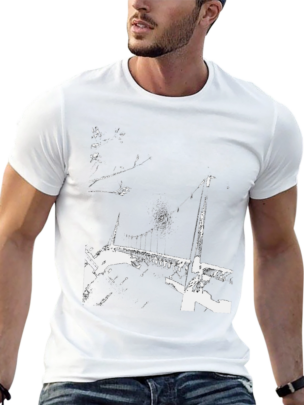 Abstract Bridge Graphic Black T-Shirt