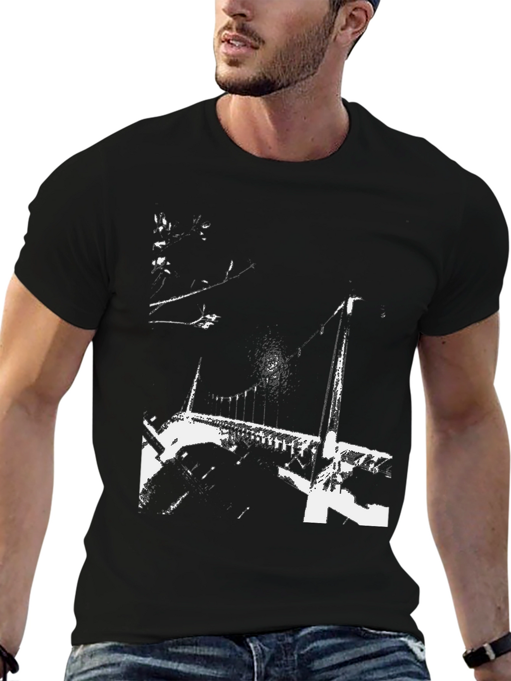 Abstract Bridge Graphic Black T-Shirt