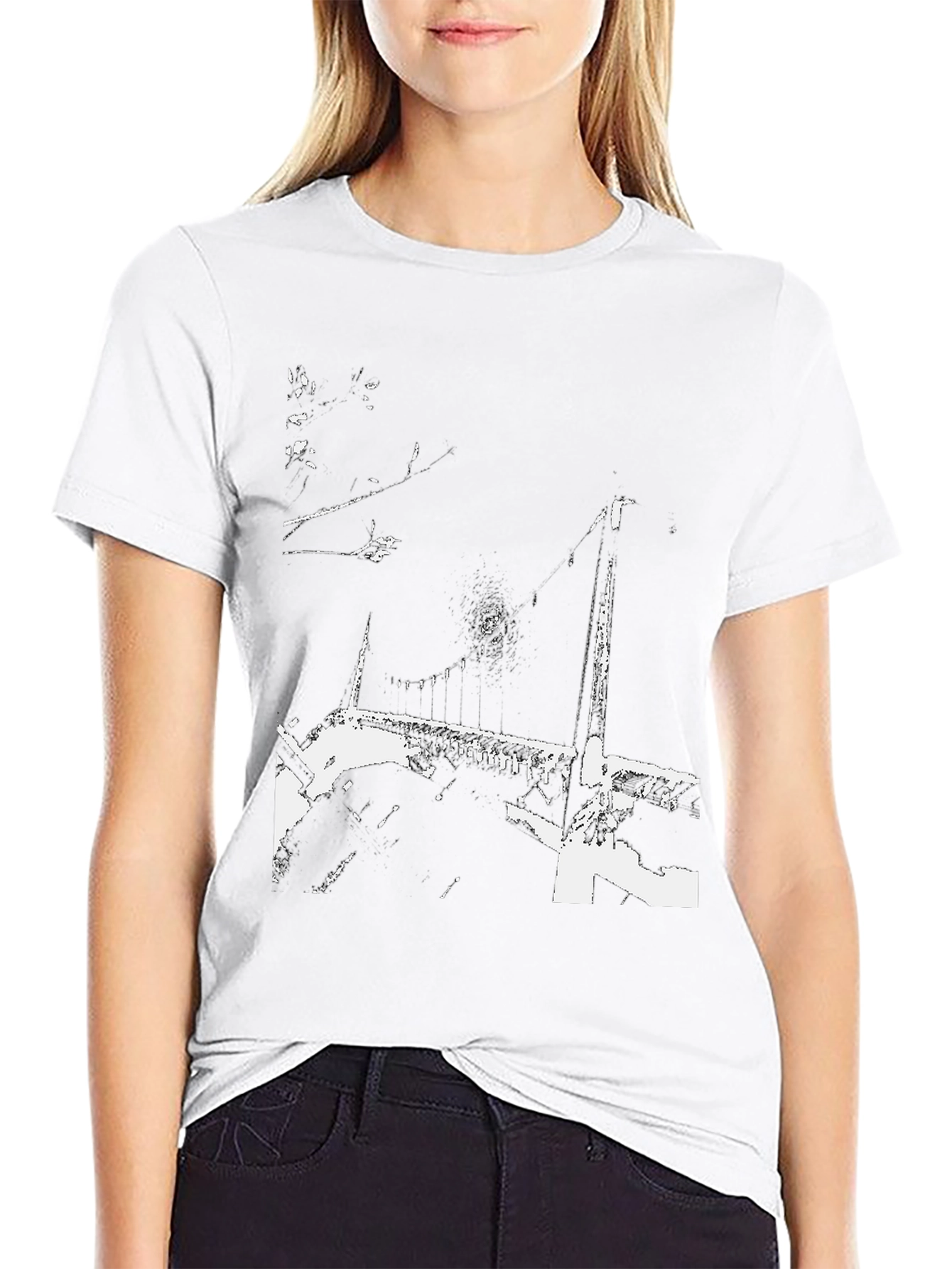 Abstract Bridge Graphic Black T-Shirt