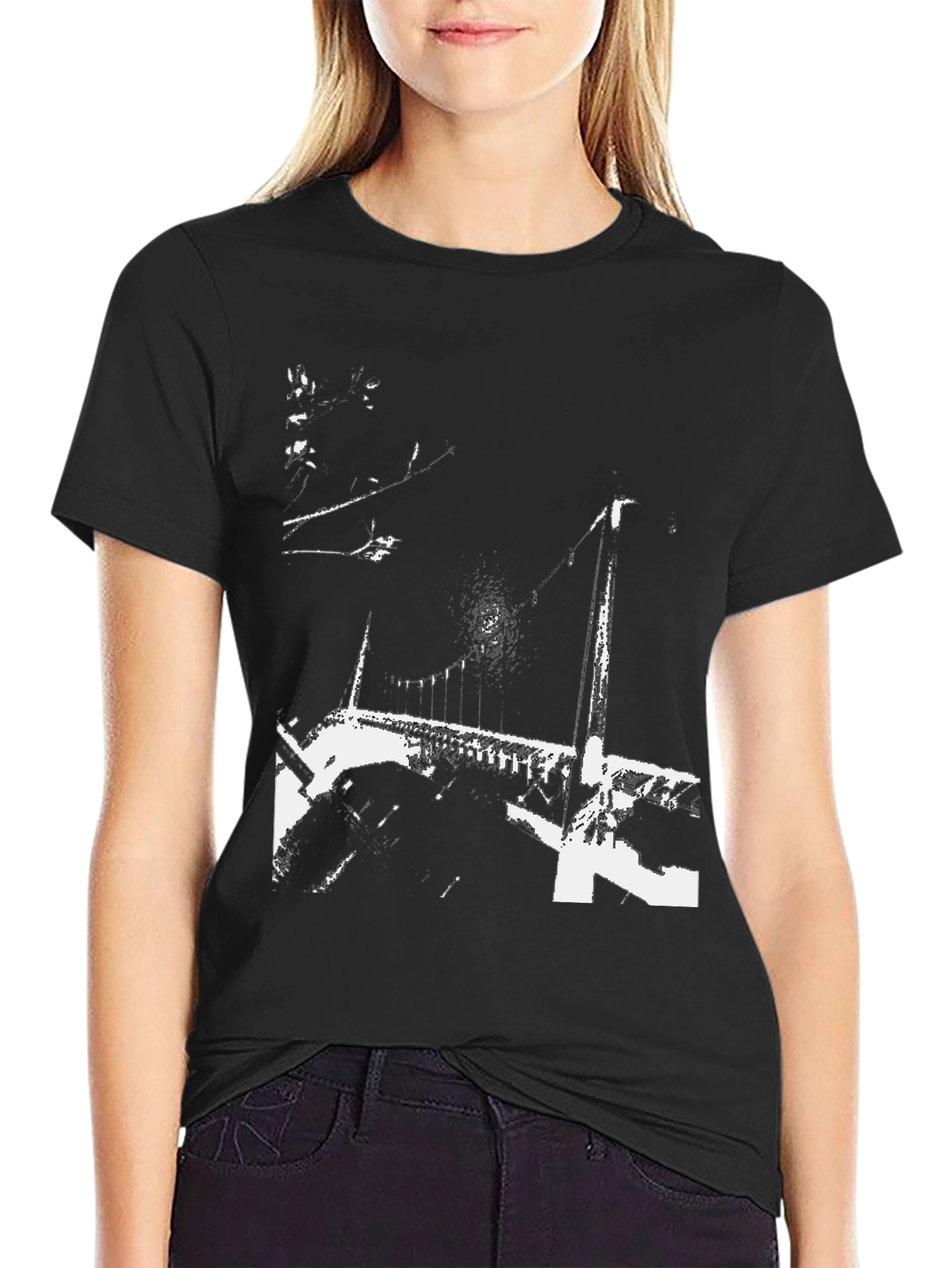 Abstract Bridge Graphic Black T-Shirt