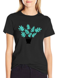 Stylish Black Tee with Teal Plant Graphic