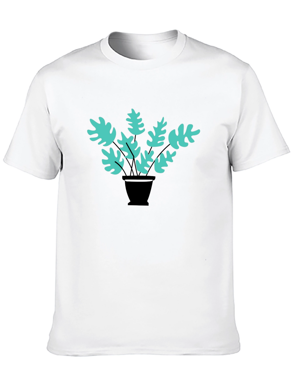 Stylish Black Tee with Teal Plant Graphic