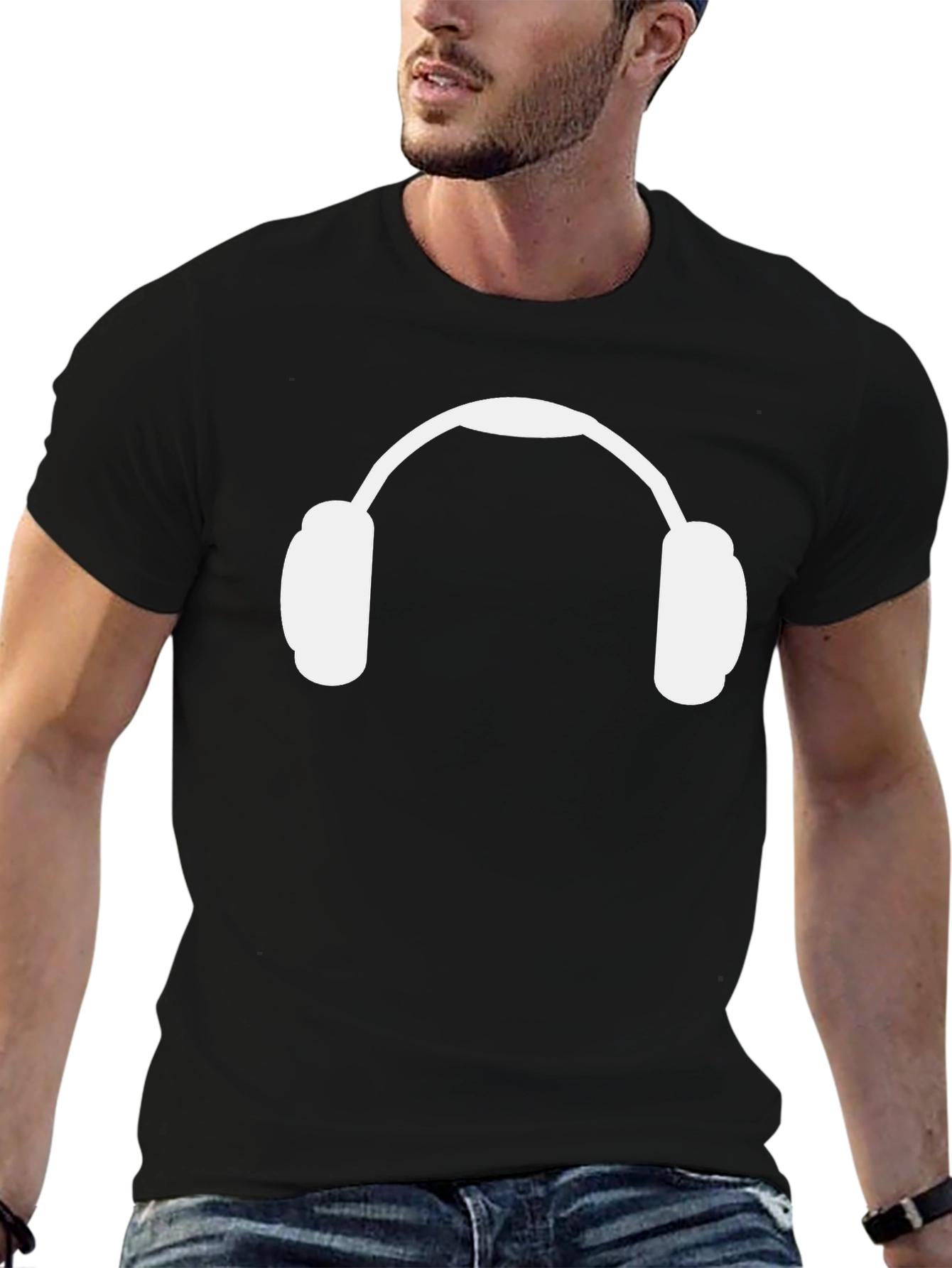 Headphone Graphic Tee - Black Cotton Casual Shirt