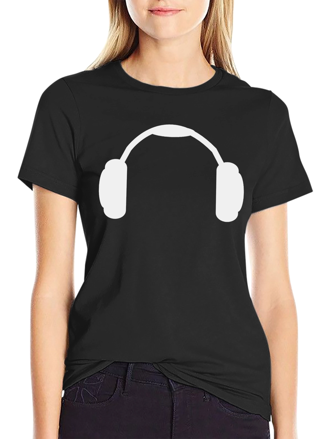 Headphone Graphic Tee - Black Cotton Casual Shirt