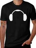 Headphone Graphic Tee - Black Cotton Casual Shirt