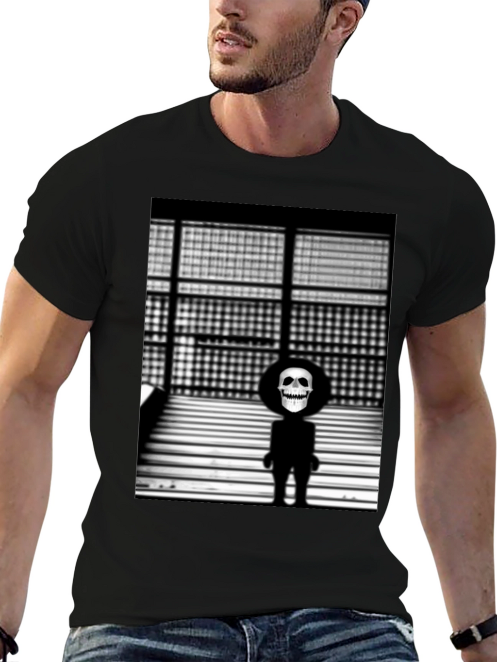Skull Figure on Black T-Shirt