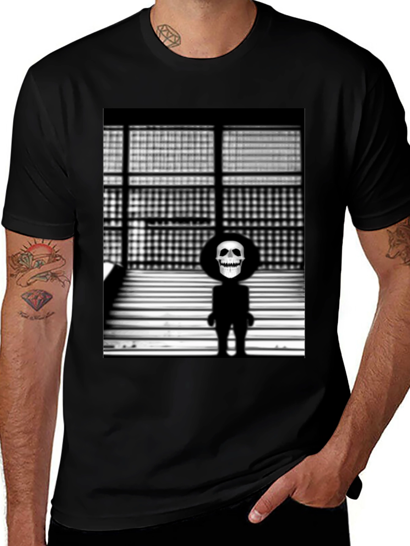 Skull Figure on Black T-Shirt