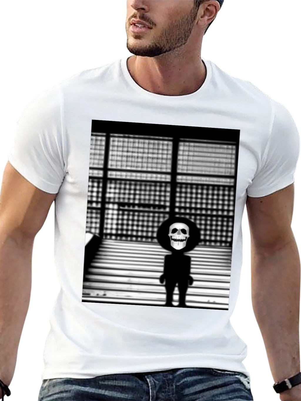 Skull Figure on Black T-Shirt