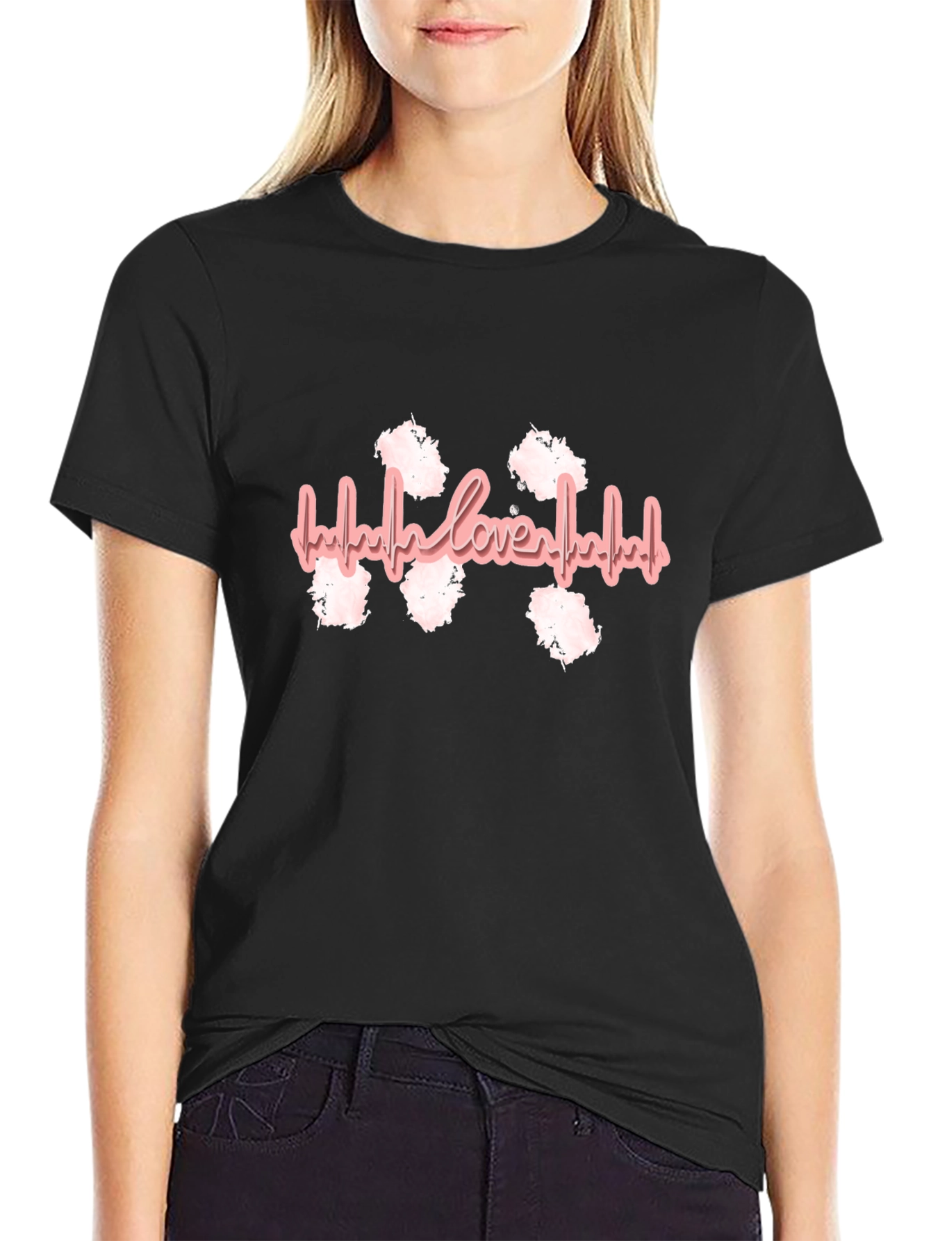 Heartbeat Lover Graphic Print Black T-Shirt