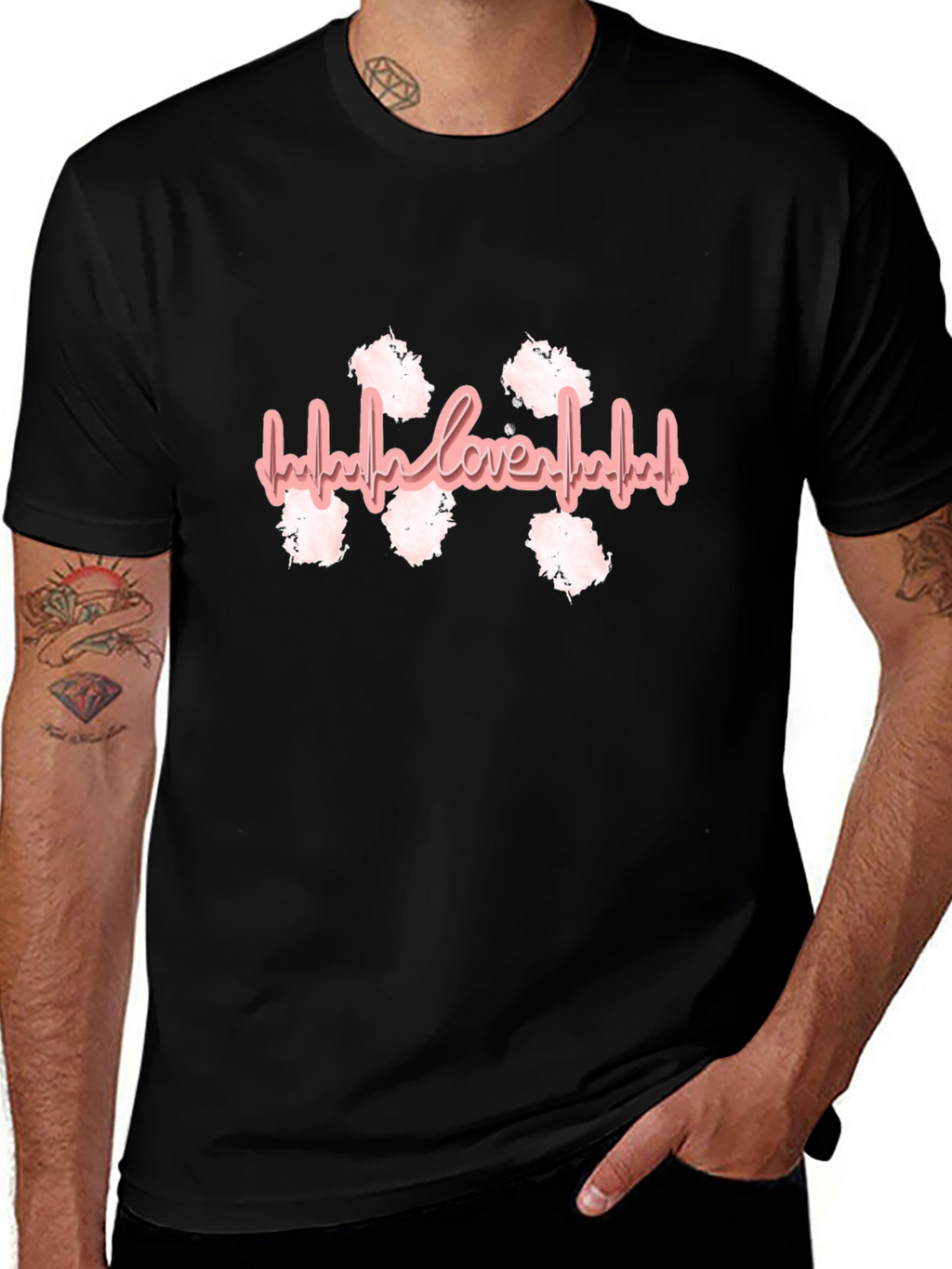 Heartbeat Lover Graphic Print Black T-Shirt