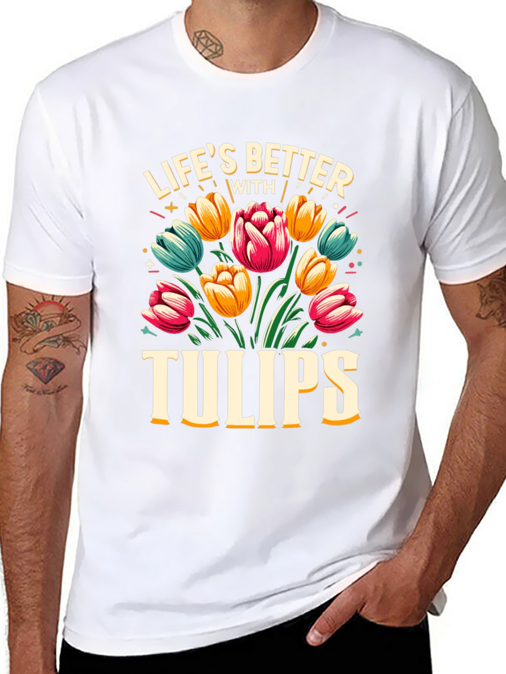 Lifes Better with Tulips Black T-Shirt