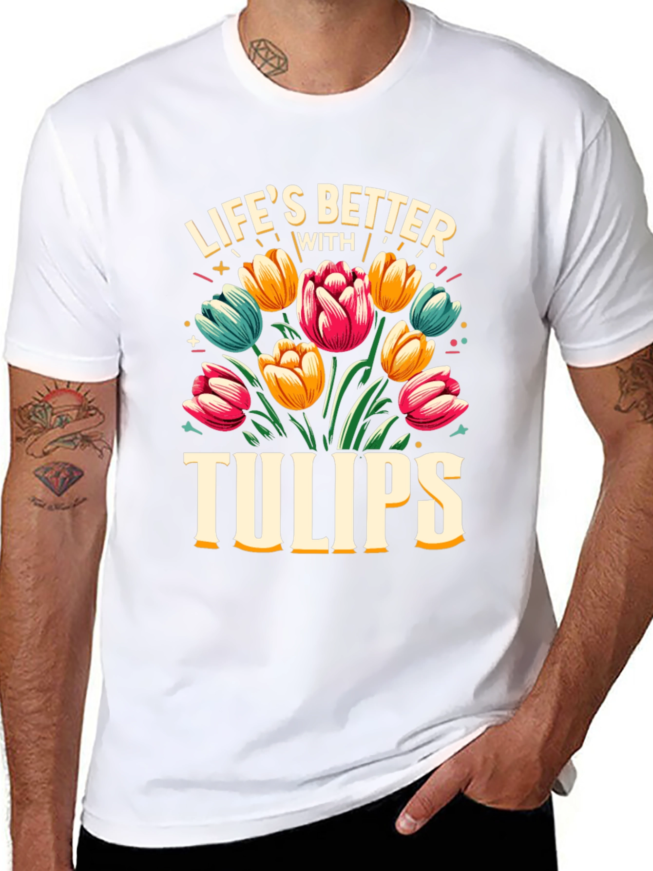 Lifes Better with Tulips Black T-Shirt