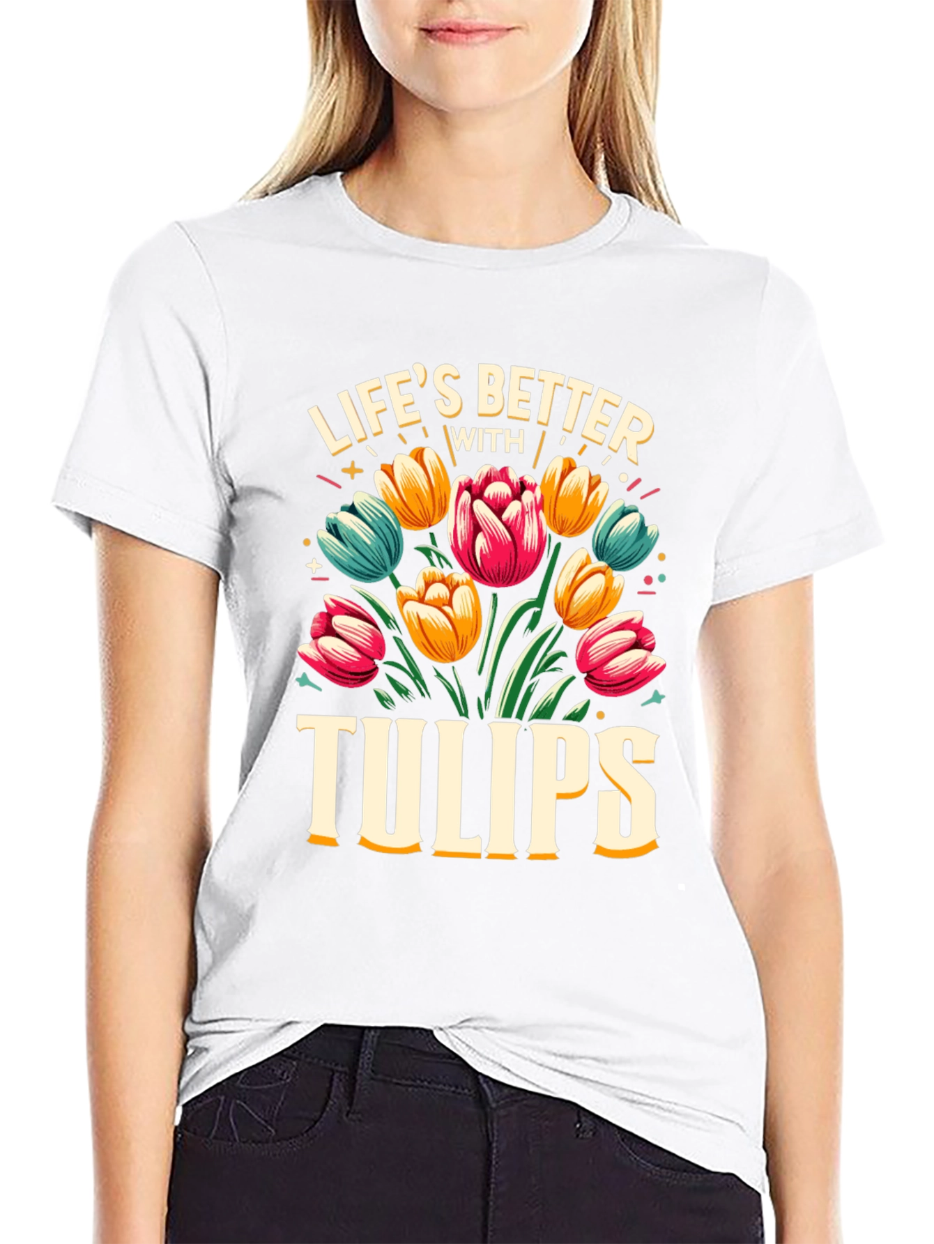 Lifes Better with Tulips Black T-Shirt