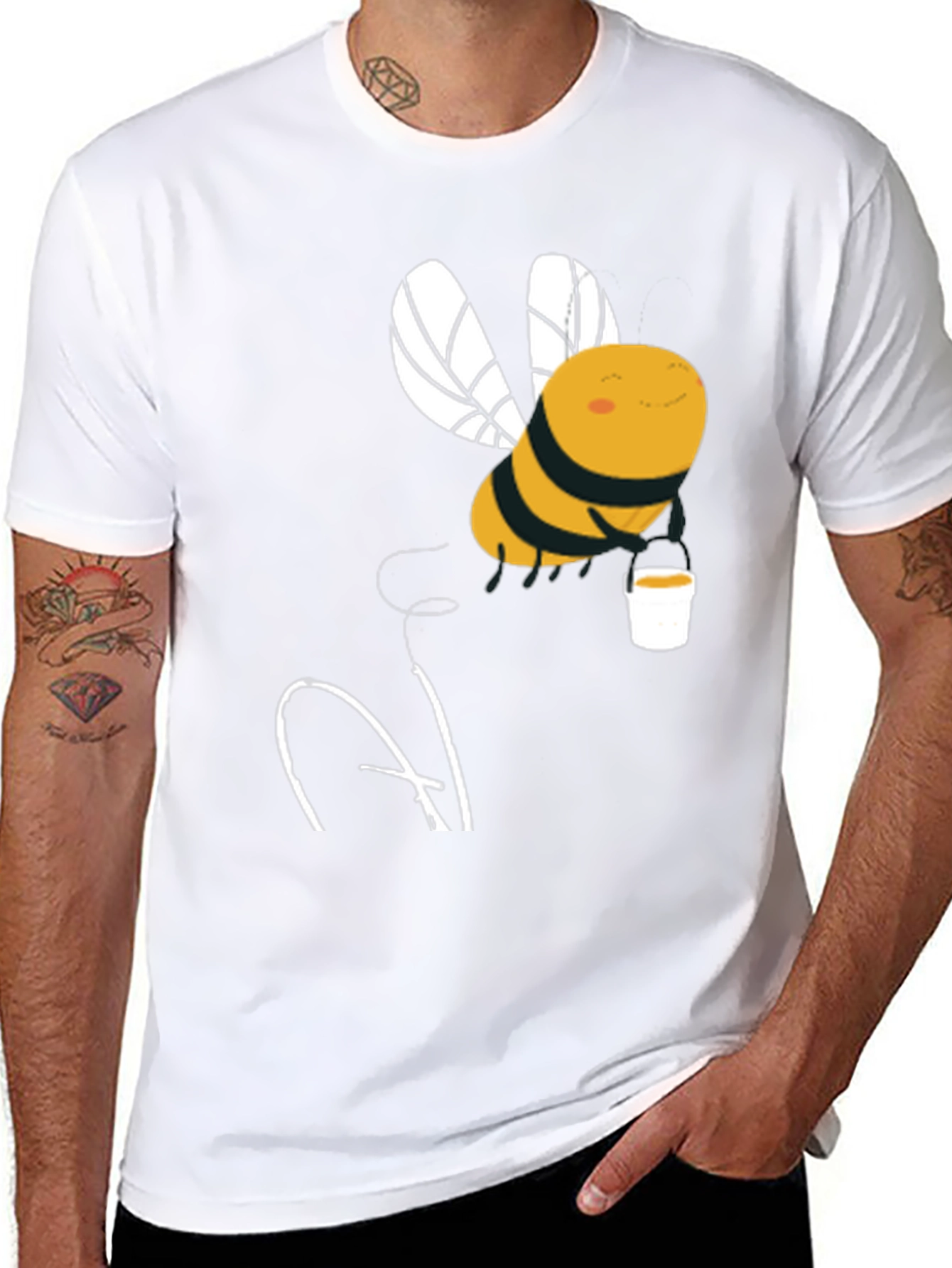 Cute Bee with Honey Cup Graphic Tee