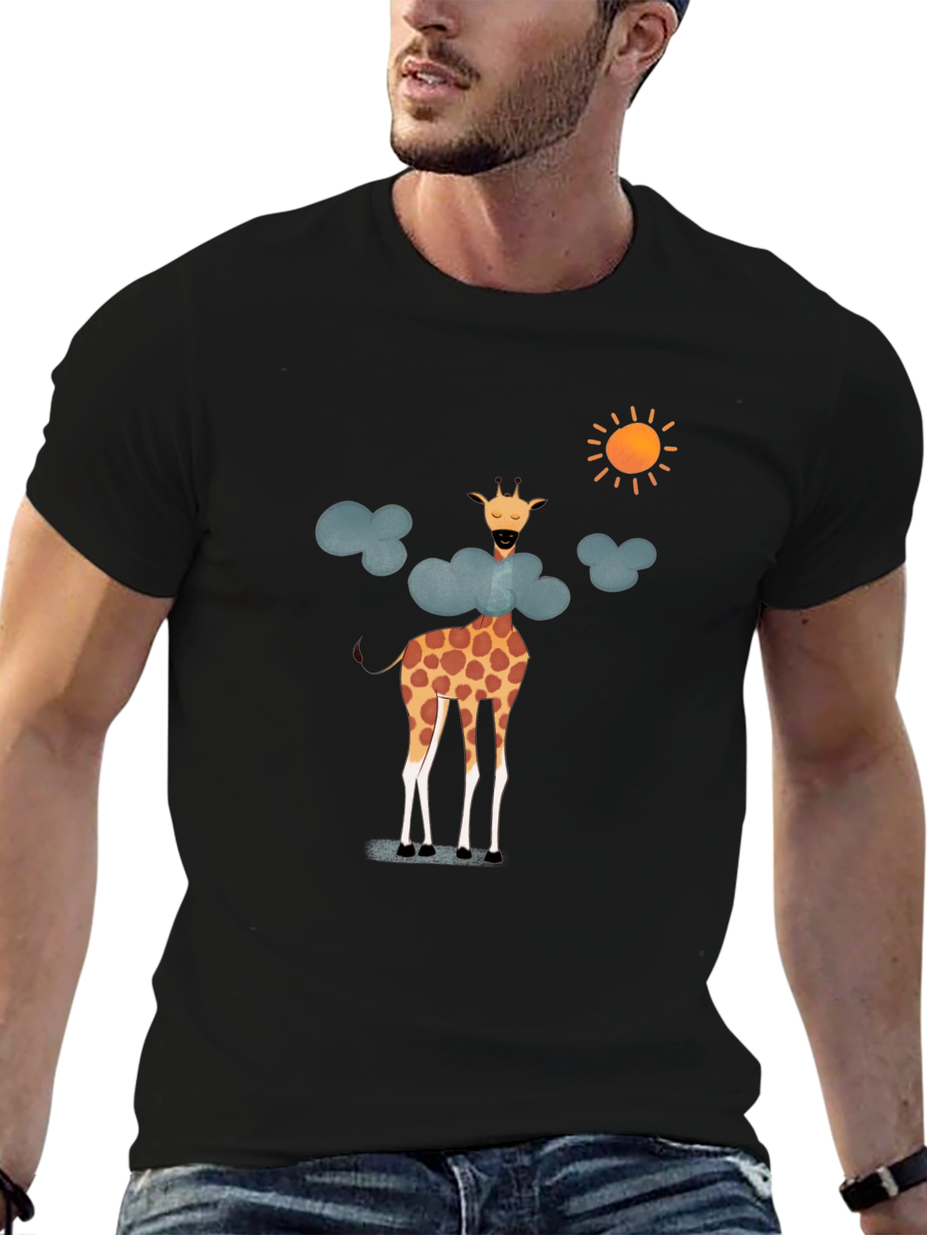 Giraffe in Clouds Graphic T-Shirt - Fun & Stylish!