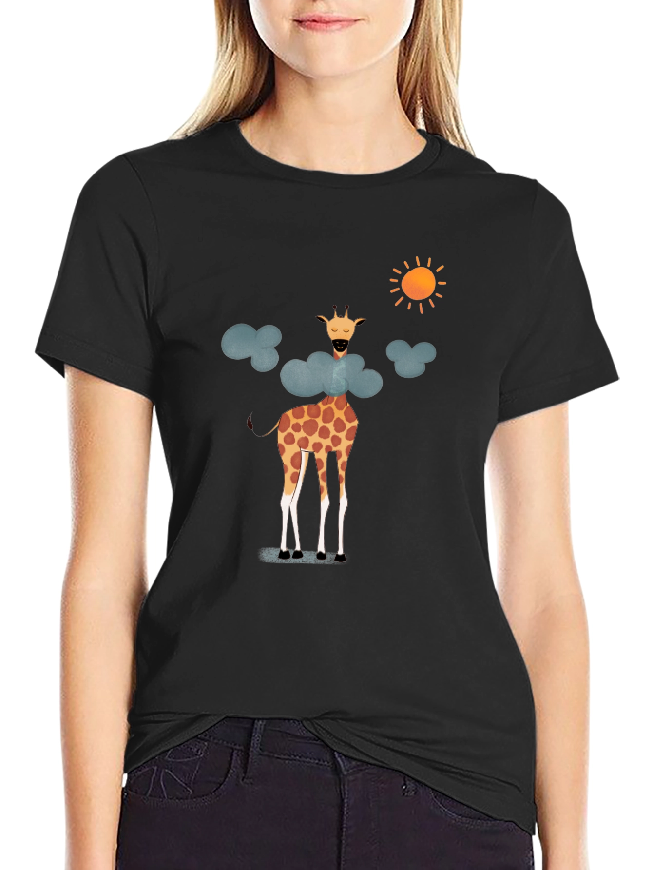 Giraffe in Clouds Graphic T-Shirt - Fun & Stylish!