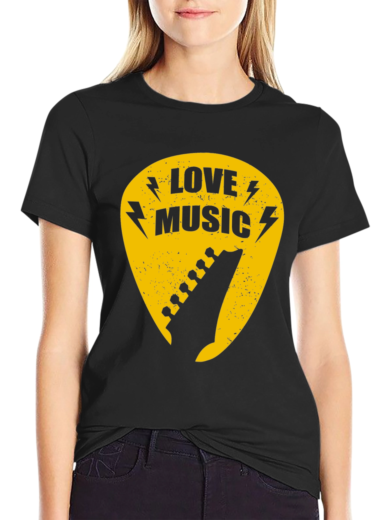 Love Music Guitar Pick Graphic Tee - Black