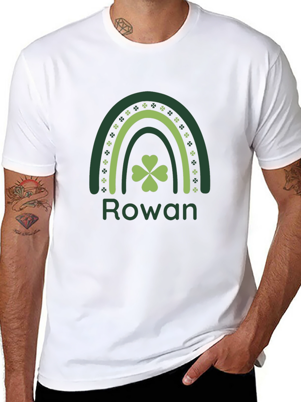 Rowan St. Patricks Day Shamrock Rainbow Black T-Shirt