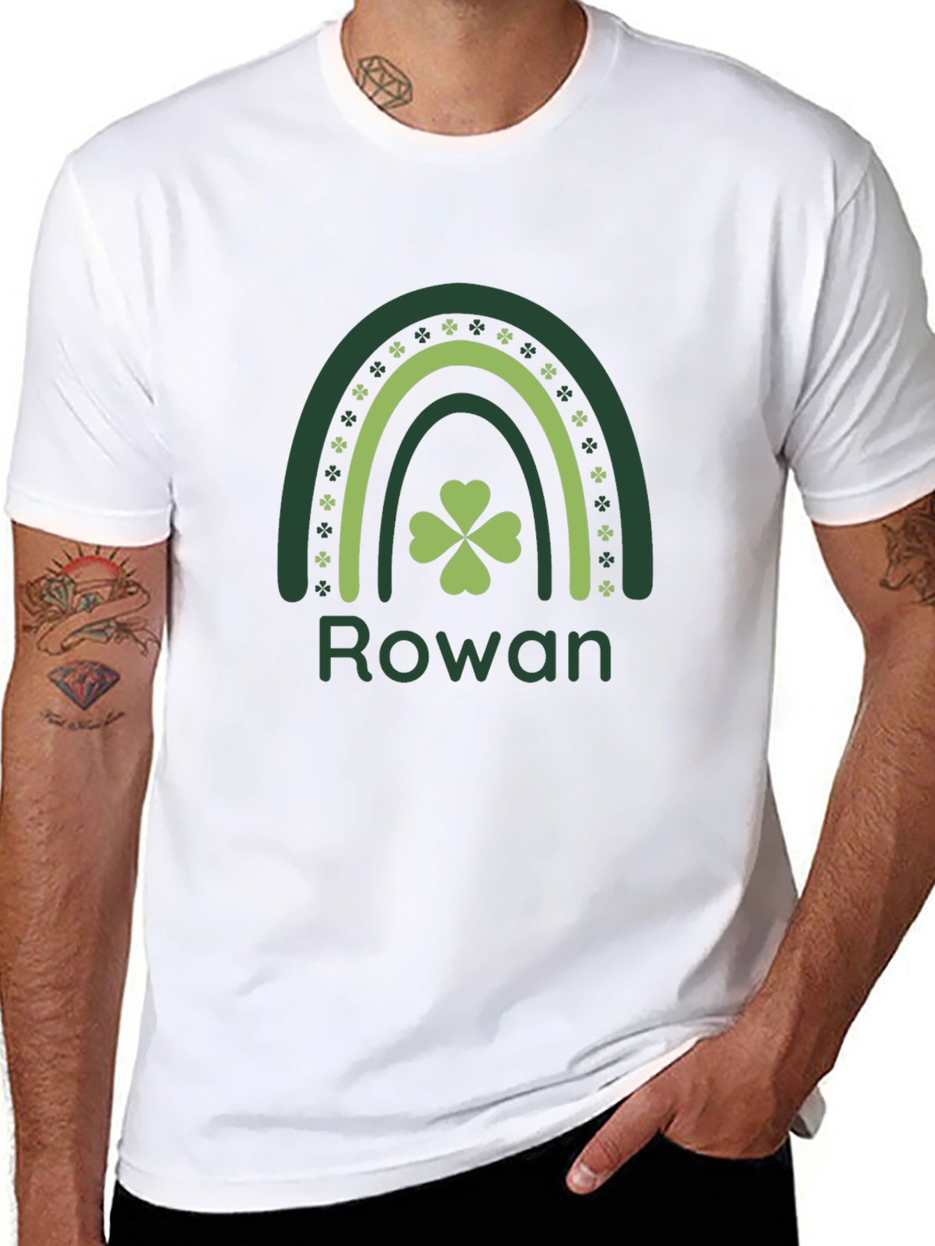 Rowan St. Patricks Day Shamrock Rainbow Black T-Shirt
