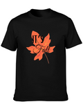 Its Fall Black T-Shirt - Autumn Leaf Design