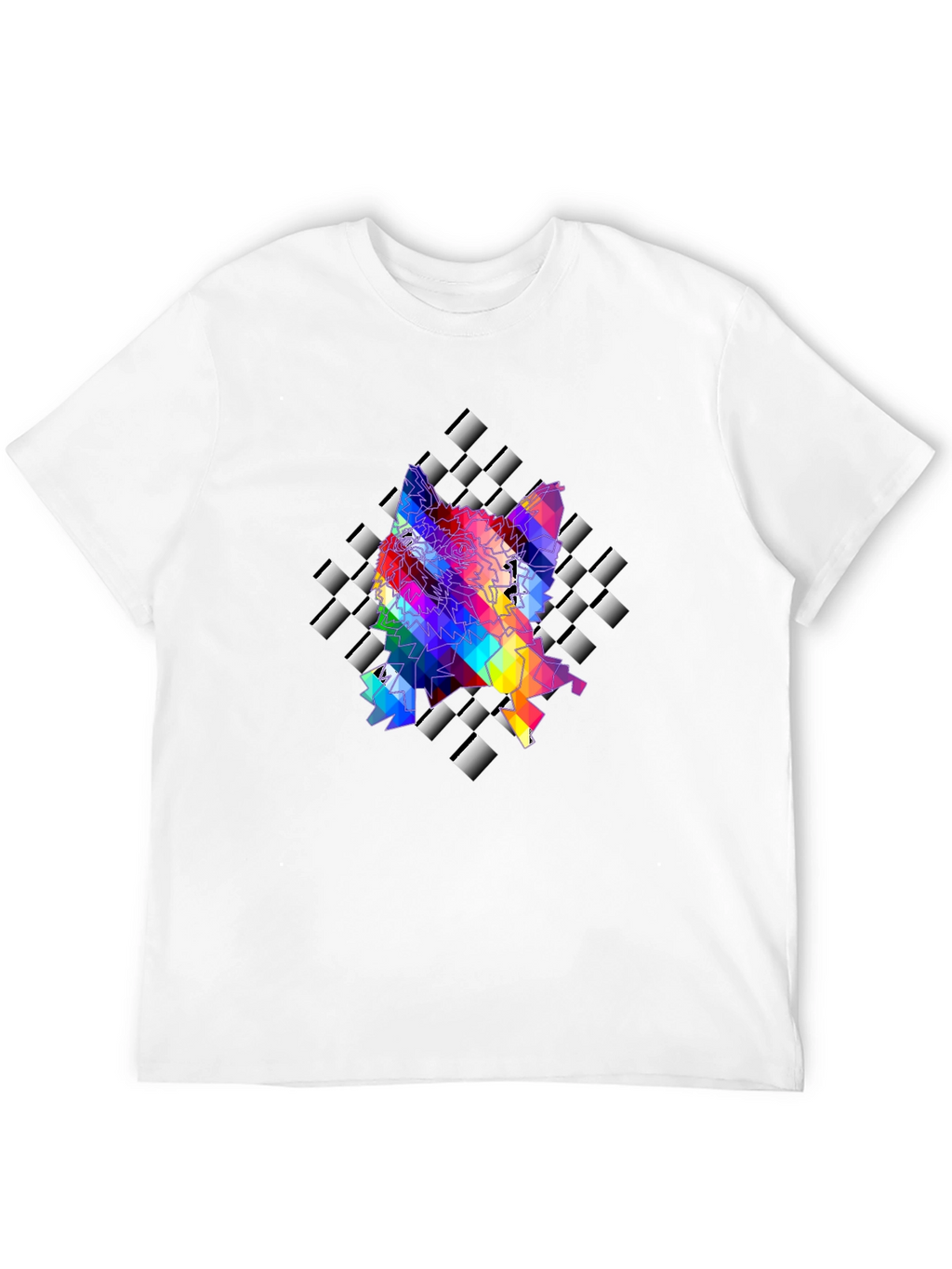 Geometric Wolf Graphic Tee - Stylish Mens Black T-Shirt