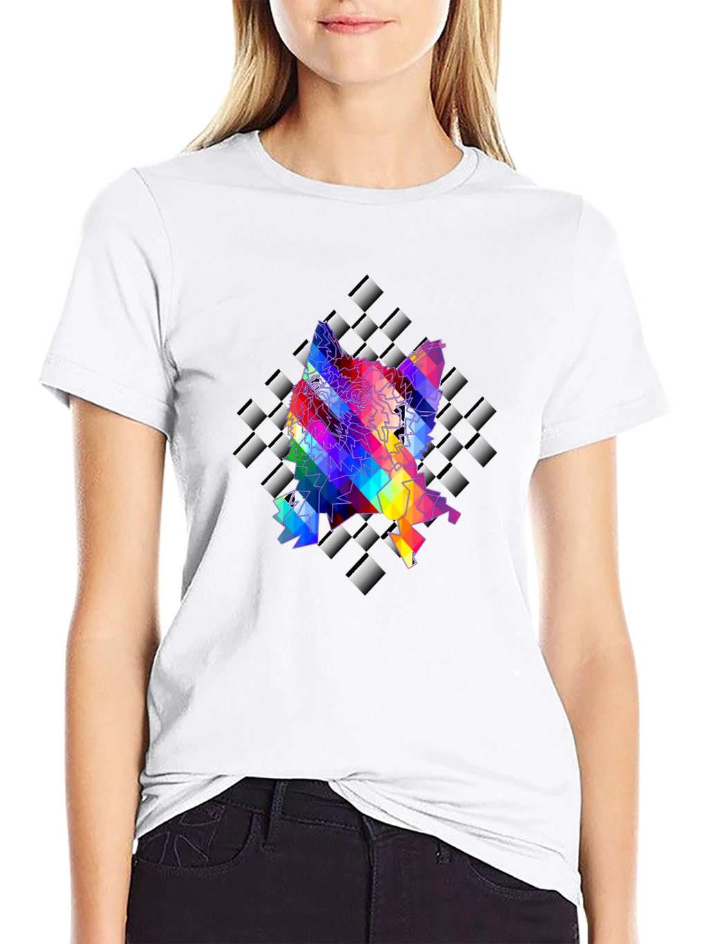 Geometric Wolf Graphic Tee - Stylish Mens Black T-Shirt