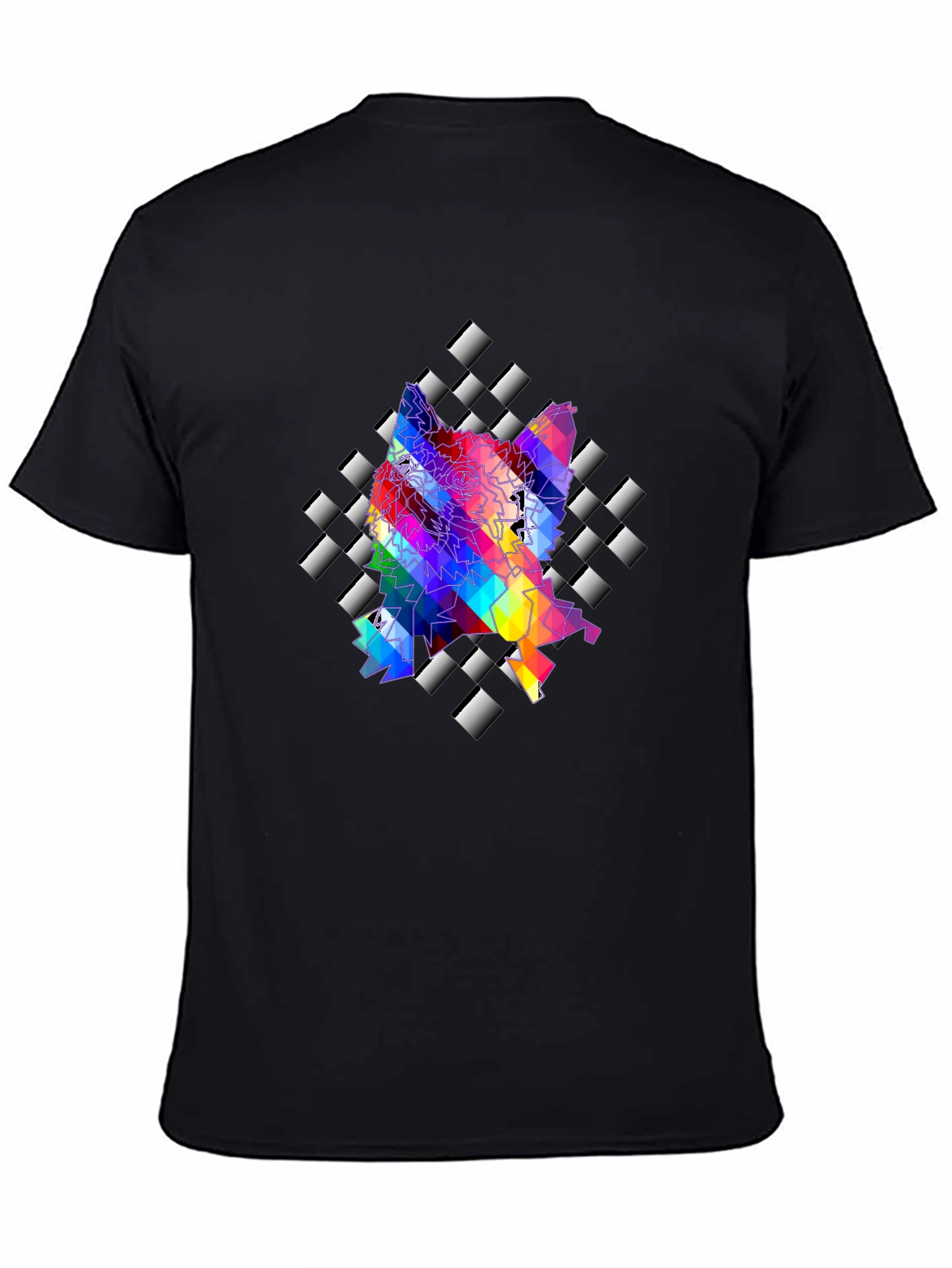 Geometric Wolf Graphic Tee - Stylish Mens Black T-Shirt