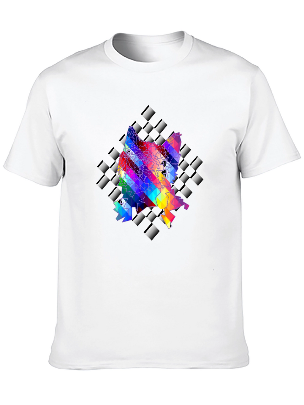 Geometric Wolf Graphic Tee - Stylish Mens Black T-Shirt