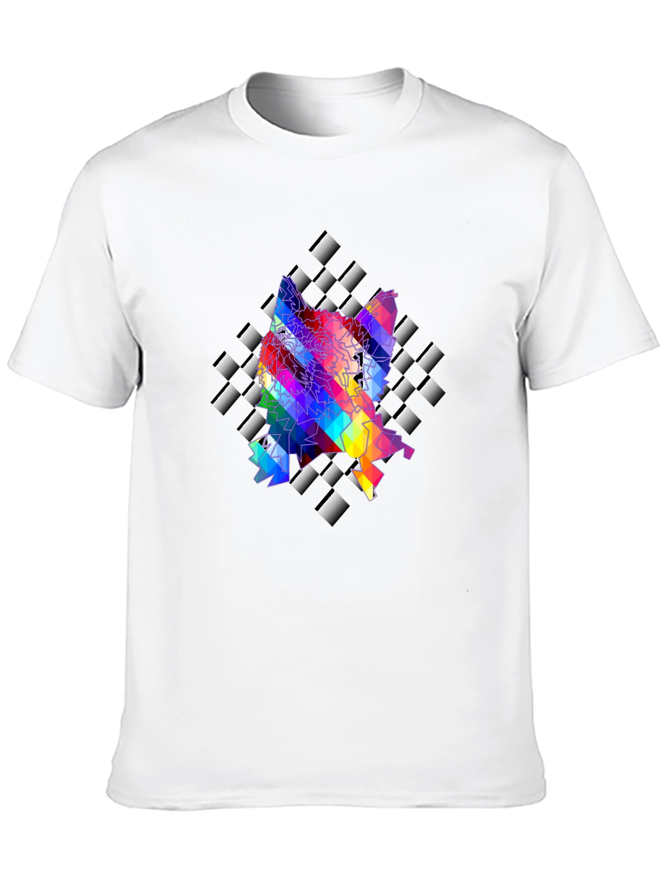 Geometric Wolf Graphic Tee - Stylish Mens Black T-Shirt