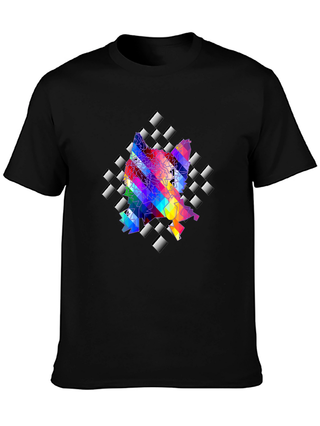 Geometric Wolf Graphic Tee - Stylish Mens Black T-Shirt